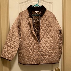 Charter Club Woman Size 1X Gold Quilted Jacket with Leopard Print Lining